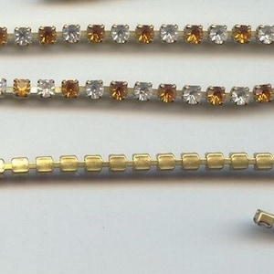 3 Feet Vintage Swarovski Topaz & Crystal Rhinestone 4mm. Brass Chain 4321