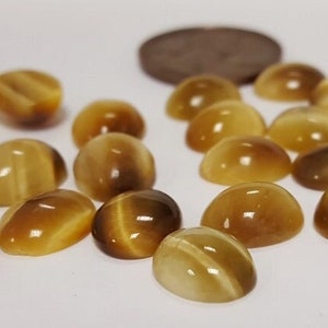 6 Vintage Genuine Tiger Eye 10x8mm. Oval Semi Precious Gemstone Cabochons R467 image 1