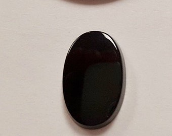 4 Vintage Genuine Black Onyx Gemstone 11x7mm. Oval Cabochon Plaques R686