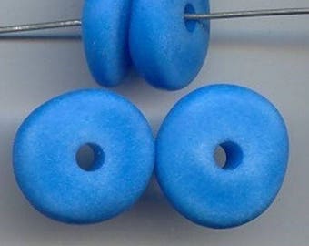 12 Vintage Matte Blue Washed Acrylic 6x20mm. Nugget Disc Beads 5716