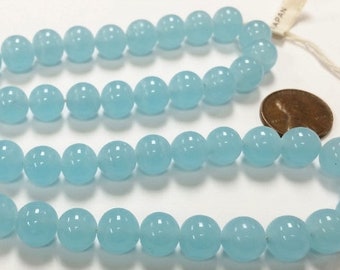 50 Vintage Japan Cherry Brand Glass Chalcedony Blue 10mm Smooth Round Beads 4606