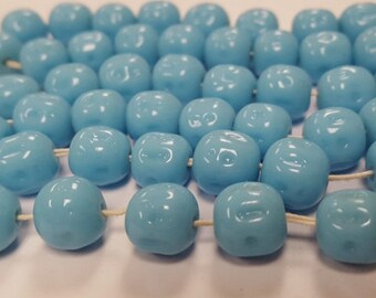 50 Vintage Japan Cherry Brand Glass Light Blue Turquoise 10mm Baroque Bead 4640T