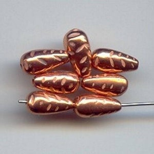 12 Vintage Copper Coated Acrylic 12x6mm. Etched Teardrop Beads 2002
