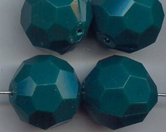 6 Vintage Hunter Green Acrylic 20mm. Round Faceted Beads 5477