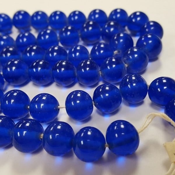 50 Vintage Japan 1950's Cherry Brand Glass Sapphire 10mm. Smooth Round Beads 4579