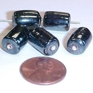 12 Vintage Hematite Glass Smooth Barrel 13x9mm. Beads 7262