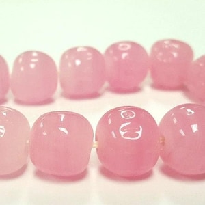 24 Vintage Japan Cherry Brand Glass Rose Quartz 14mm. Baroque Round Beads 4636T