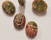 6 Vintage Japanese Genuine Epidote Unakite Gemstone 8x6mm. Oval Scarabs R876
