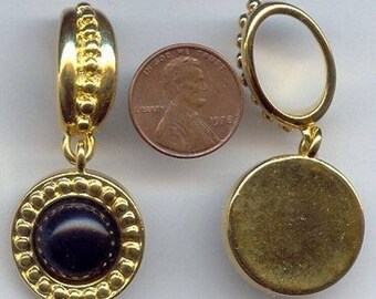 2 Vintage Gold Plated Dimpled Design Jet Black Round Drop 2" Metal Bead Pendants 1362