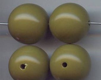18 vintage Vert Olive acrylique 16 mm. perles rondes lisses 6323