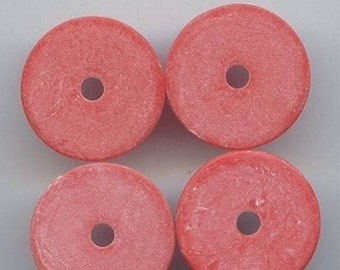 12 Vintage Red Matte Acrylic Smooth Round 24mm. Flat Spacer Disc Beads 6640