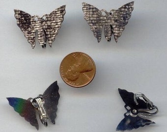 6 Vintage Silver Textured Metal 27x22mm. Butterfly Clip Earrings 416