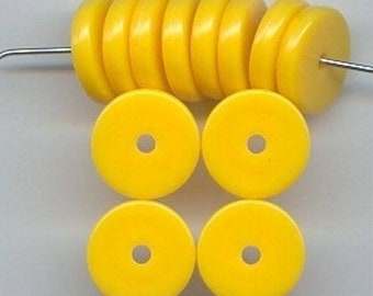 18 Vintage Yellow Acrylic 3x14mm. Round Spacer Disc Beads 6135