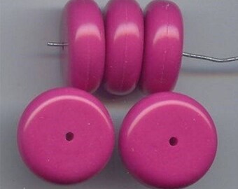 12 VINTAGE FUCHSIA WASHED ACRYLIC 12x26mm SPACER ROUND DISC BEADS 5124 12 VINTAGE FUCHSIA WASHED ACRYLIC 12x26mm SPACER ROUND DISC BEADS 5124