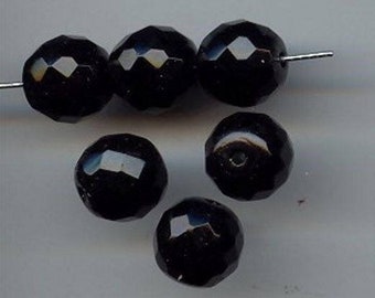 12 Vintage Austrian Jet Fire Polished Glass 11mm. Round Faceted Beads 4059