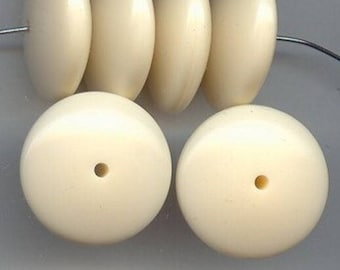 12 Vintage Cream Beige Acrylic 10x26mm. Round Smooth Disc Spacer Beads 6220