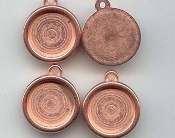 12 Vintage Copper Coated Acrylic 18mm. Round Setting Pendants 1999