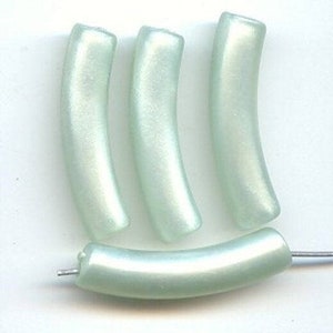 12 Vintage Mint Green Pearlized Acrylic 34x7mm. Noodle Tube Beads 6698