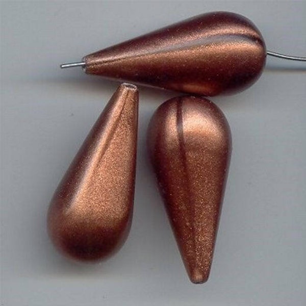 6 Vintage Copper Metallic Speckle Acrylic 38x18mm. Smooth Teardrop Beads 7014