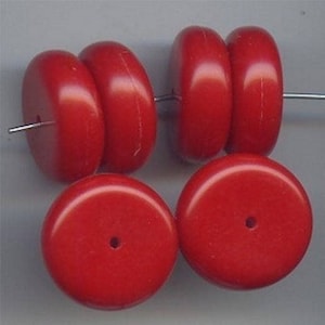 12 Vintage Red Acrylic 8x20mm. Smooth Round Disc Spacer Beads 6649