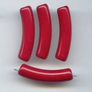 12 Vintage Red Wine Acrylic 34x8mm. Smooth Noodle Tube Beads 6851