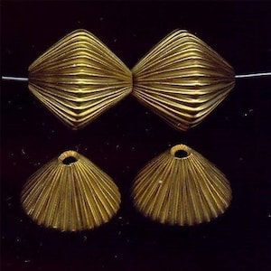 6 Large Vintage Brass Corrugated 25x26mm. Bicone Beads 2417