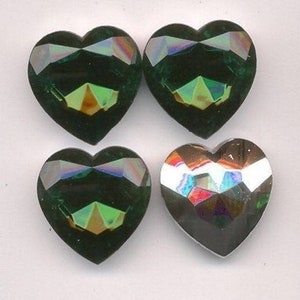 12 Vintage Emerald Acrylic Faceted 25mm. Heart Gem Jewels 6777