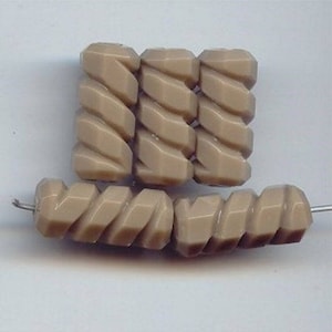 12 Vintage Taupe Brown Acrylic 22x9mm. Spiral Swirl Tube Beads 6897