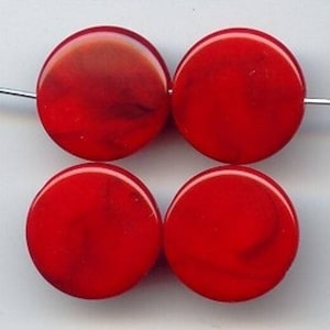 12 Vintage Red Marble Acrylic 20mm. Round Flat Disc Beads 7065