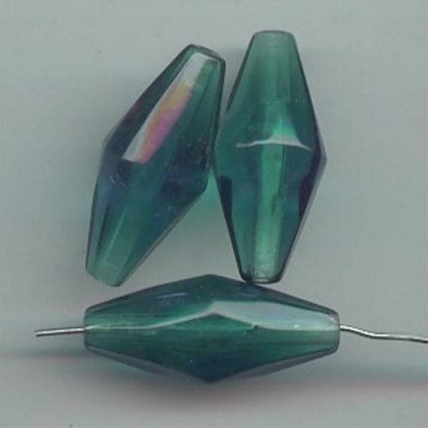 12 Vintage Teal Acrylic 30x13mm. Faceted Bicone Beads 1918
