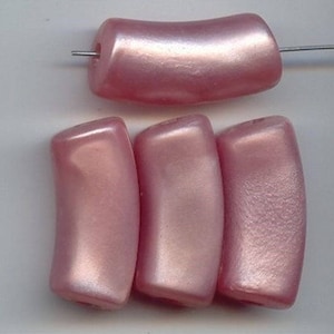 12 Vintage Angel Skin Pink Metallic Acrylic 34x15mm. Noodle Tube Beads 6692