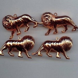 1 Vintage Kupfer Beschichtetes Acryl 65x37mm. Doppelseitiger Löwe Bead Anhänger 149