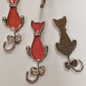 1 rosa Emaille Crystal Strass Silber Cat Silhouette 42mm Cabochon zu finden R814