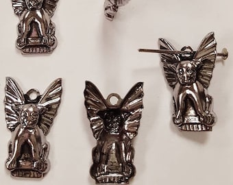 12 Vintage Antique Silver Raised Gargoyle 19x12mm. Stamping Charm Bead Pendants N32