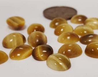 6 vintage äkta tigeröga 10 x 8 mm. ovala halvädelstens-cabochoner R467