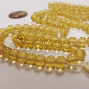 90 Vintage Japan 1950&#39;s Cherry Brand Glass Light Jonquil 6mm. Round Beads 4703T