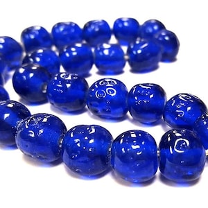 24 Vintage Japan 1950&#39;s Cherry Brand Glass Sapphire 12mm. Baroque Beads 4577T