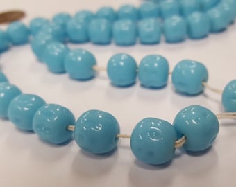 50 Vintage Japan Cherry Brand Glass Light Blue Turquoise 10mm Baroque Bead 4640T