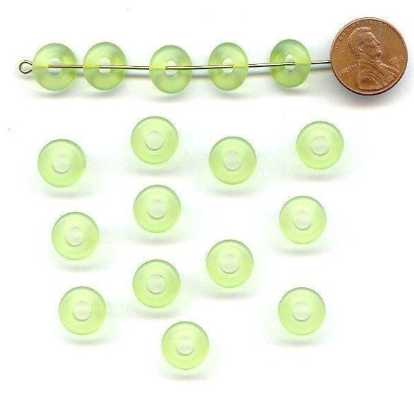 24 Vintage Lime Green Matte Acrylic 3x12mm. Ring Spacer Beads 3407