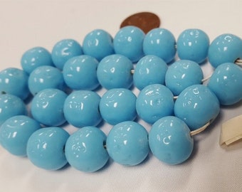 24 Vintage Japanese Cherry Brand Glass Light Blue Turquoise 14mm. Baroque Loose Beads 4642L