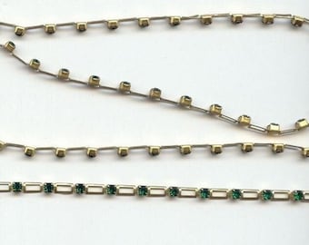 3 Feet Vintage Swarovski Emerald Rhinestone 3mm. Bar Link Skip Chain 4310