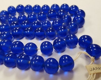 50 Vintage Japan 1950's Cherry Brand Glass Sapphire 10mm. Smooth Round Beads 4579