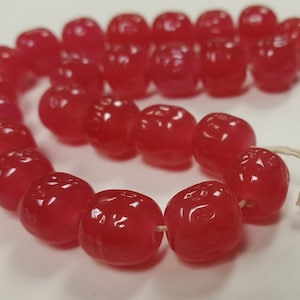 24 Vintage Japanese Cherry Brand Glass Dark Pink 12mm. Baroque Round Beads 4612T