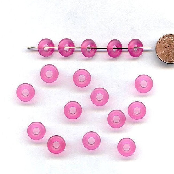 24 Vintage Hot Pink Matte Acrylic 3x12mm. Donut Spacer Beads 3408