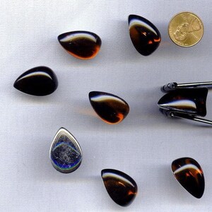 以下が含まれることがあります： 白の表面に、茶色と黒の様々な色合いの涙型のガラスビーズが7つ円形に並んでいます。