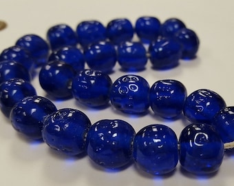 24 Vintage Japan 1950's Cherry Brand Glass Sapphire 12mm. Baroque Beads 4577T