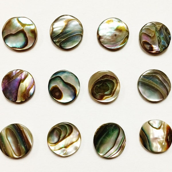 12 Vintage Genuine Abalone Mother of Pearl Paua Shell 9mm. Round Cabochons 1246