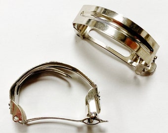 6 Vintage Stamped &quot;Made In France&quot; Silver Plated 40mm. Pony Tail Hair Clip French Barrettes 1201