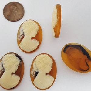 6 Vintage Tortoise Lady Head Pony Tail 30x22mm. Oval Resin Cabochon Cameos 1218