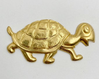 Vintage Turtle Stamping 1 pc. Decorative Embellishment Stamped Raw Detailed Brass Tortoise Jewelry Component Scrapbooking Supply 36x25mm